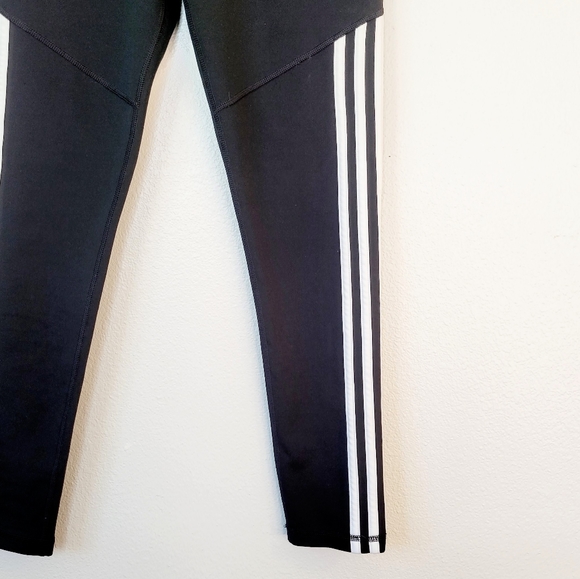 ADIDAS Climalite 3 Stripe High Rise Leggings NEW Size Small Black Cropped Pants - Picture 3 of 9